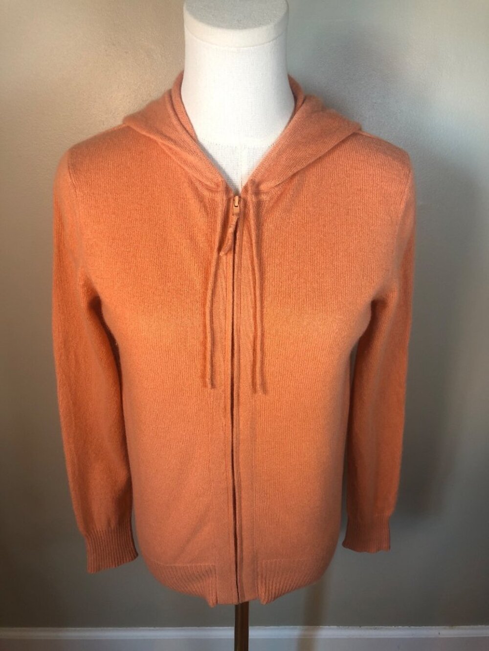 Charter Club 100% Cashmere 2-Ply Zip Up Hoodie Orange Sz S Coastal Grandma Cozy